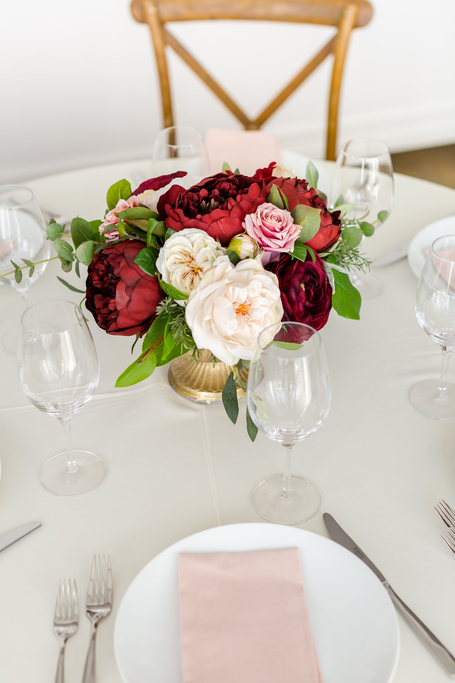 Tuscany Burgundy Pink - Table Centerpiece - With DEEP Burgundy Blooms and Pink