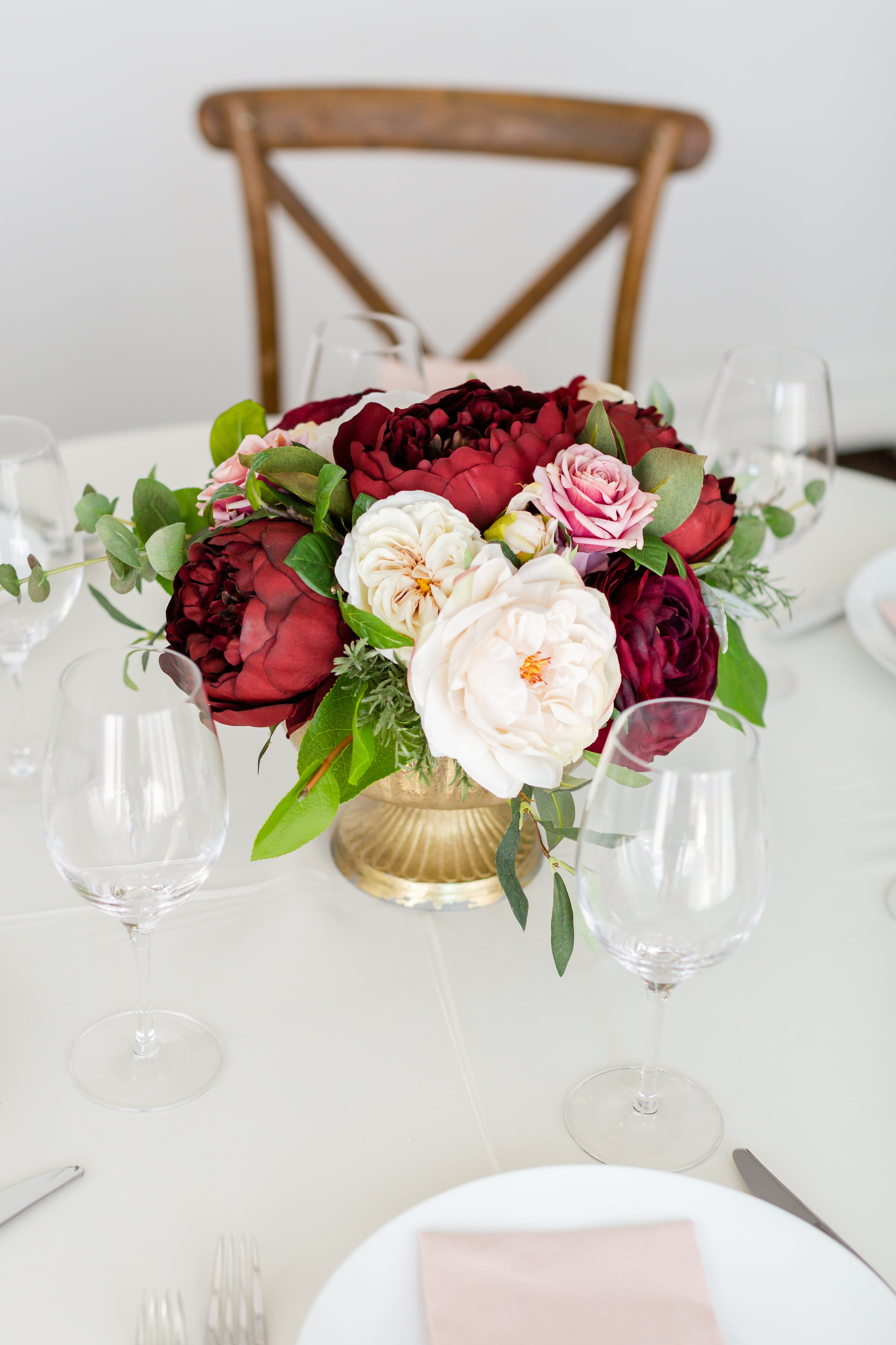 Tuscany Burgundy Pink - Table Centerpiece - With DEEP Burgundy Blooms and Pink