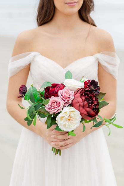 Tuscany Burgundy Pink - Bridesmaid Bouquet - With Deep Burgundy Blooms and Pink