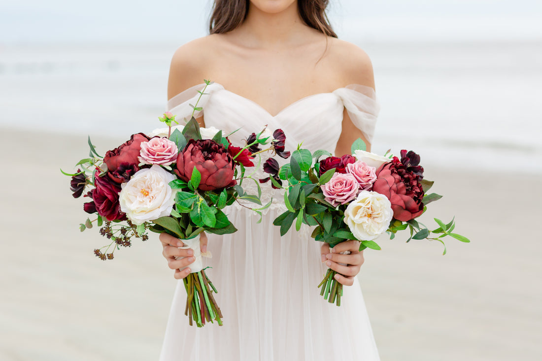 Tuscany Burgundy Pink - Bridesmaid Bouquet with Deep Burgundy Blooms and Pink (SAMPLE)