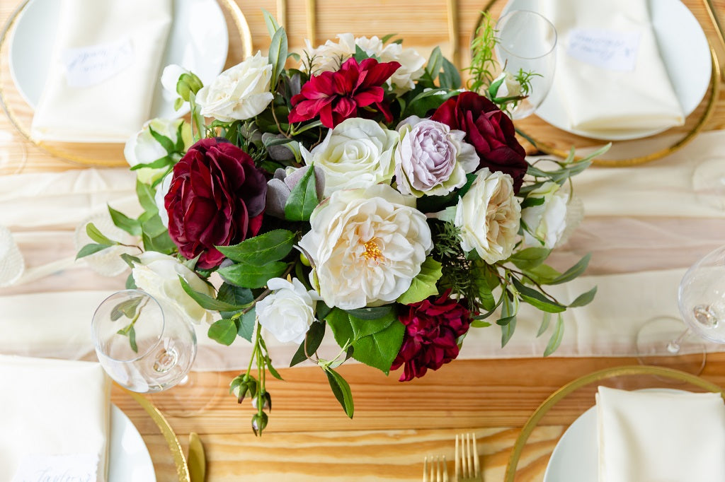 Tuscany Collection - Table Centerpiece - With Burgundy Blooms