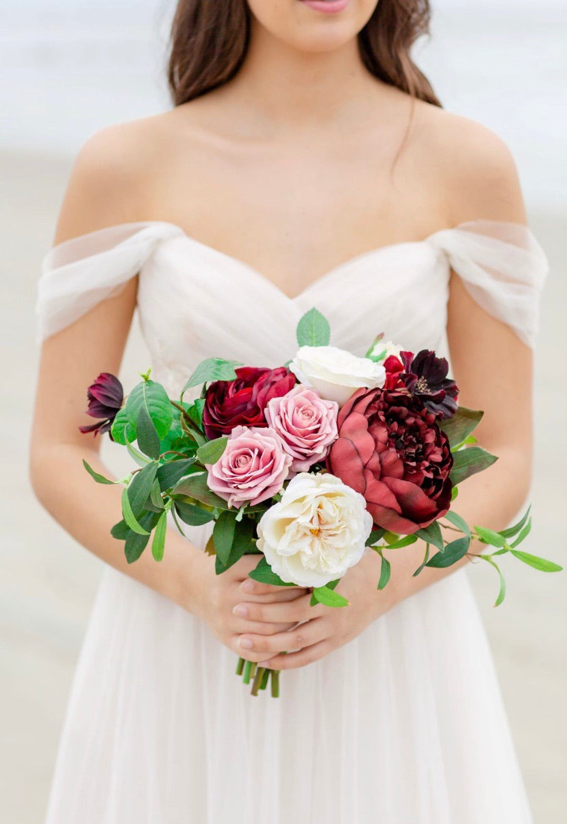 Tuscany Burgundy Pink - Bridesmaid Bouquet with Deep Burgundy Blooms and Pink (SAMPLE)